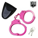 Pink Steel Double Lock Chained Cuffs with Pouch and Keys