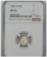 Liberty Seated Half Dime - 1849 NGC AU 55 Silver 5c