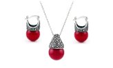 Elegant Marcasite and Red Pearl Jewelry Set