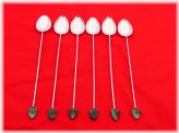 Oriental Treasures: Vintage Chinese Silver & Jade Tall Drink Spoons Set