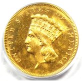 1874 Three Dollar Indian Gold Coin - PCGS MS63 (BU UNC)