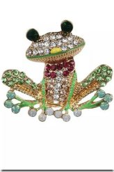 Green Frog Crystal Pin