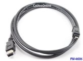 Black 6ft Firewire Cable with 6 Pin to 4 Pin Connection