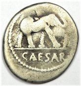 Julius Caesar Silver Elephant Coin - 49 BC Good Fine