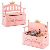 Royal Toy Haven: Pink Wooden Bench with Storage for Playroom