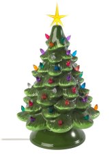 Vintage Green Ceramic Christmas Tree with Multicolor Lights