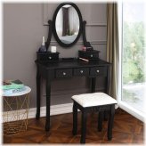 Midnight Elegance Dressing Table Set with Mirror, Stool, and 5 Drawers for Bedroom Makeup