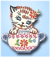 Kitten & Dishes Tea Towel Embroidery Transfer - 1950s Vintage Vogart Design #264