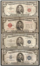 Small Size US Paper Money Set - 4 Note Collection (1928, 1934, 1953, & 1963)