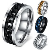 Stainless Steel Spinner Wedding Band with Curb Chain Detail