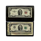 Historic US Currency Duo - Red & Green Seal $2 Bill Collectible Set