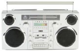 Retro Chrome Boombox Stereo with Multiple Playback Options and Bluetooth Connectivity