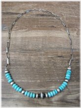 Southwest Turquoise Sterling Silver Link Chain Necklace