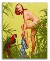 Paradise Pin-Up" Vintage Style Elvgren Jungle Parrot Art Poster - 16x20