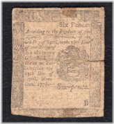 Pennsylvania Colonial Six Pence Note