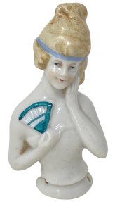 Fan-Holding Porcelain Half Doll from Germany