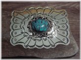 Southwestern Silver Turquoise Belt Buckle - Cleveland