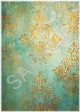 Aqua & Gold Damask Rice Paper