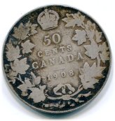 Scarce 1908 Canadian Half Dollar Lotmay4357