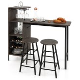 Industrial 3-Piece Bar Set with Wine Glass Holder