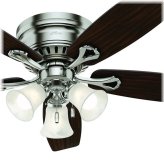 Low Profile Brushed Nickel Fan with Light and Pull Chain by Hunter