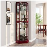 Corner Curio Cabinet with Glass Shelves and Lighting, Available in 2 Colors