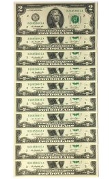 Uncirculated $2 Dollar Bills in 10-Pocket Portfolio