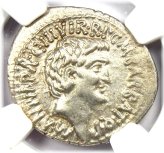Imperatorial Silver Denarius Coin 41 BC - Certified NGC AU