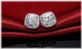 Halo Square Stud Earrings in Sterling Silver with Cubic Zirconia Accents