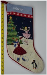 Frosty Skaters Wool Needlepoint Stocking