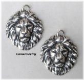 Antiqued Lion Sterling Silver Plated Findings - 2 Pc Lot