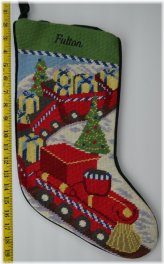 Fulton Toy Train Wool Needlepoint Christmas Stocking