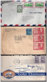 Guatemalan 1940's Air Mail Covers with Hotel Tzanjyu Illustration