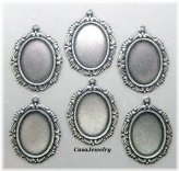 Sterling Plated Bordered Bezels with Hang Rings - Set of 6