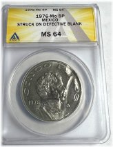 1973 Mexico 5 Peso Error Coin - ANACS MS 64