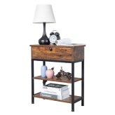 Rustic Wood End Table with Storage and USB Ports