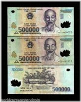 Vietnamese Dong Bundle - Set of Three 500,000 VND Notes