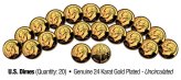 Gold-Plated Uncirculated Dime Collection - Set of 20 Genuine U.S. Coins