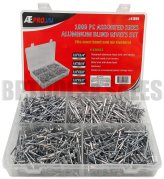 Aluminum Rivet Assortment Set (1000 pieces, 1/8") for Hand and Air Riveters