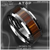 Wood Inlay Tungsten Carbide Ring with Beveled Edge