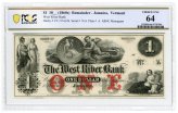 West River Bank Vermont $1 Note - 1800s