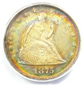 Rare 1875-P Twenty Cent Coin - ANACS AU55 Details