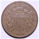 1865 Choice AU Two Cent Piece
