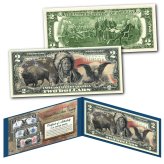 Historical U.S. Currency Designs featuring Bison, Indian, and Eagle on $2 Bills