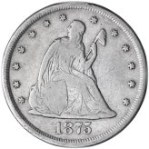 Seated Liberty Twenty Cent Piece - 1875 CC, 90% Silver, Fine Condition