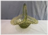 Olive Glass Hobnail Basket