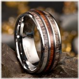 Silver Tungsten Deer Antler Koa Wood Ring