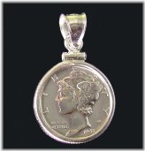 Mercury Dime Coin Pendant with Sterling Silver Bezel