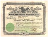 Grand Army Building Association Kalamazoo Stock Certificate