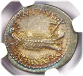 Silver Galley Denarius Coin of Marc Antony (32 BC) - Certified NGC Choice XF